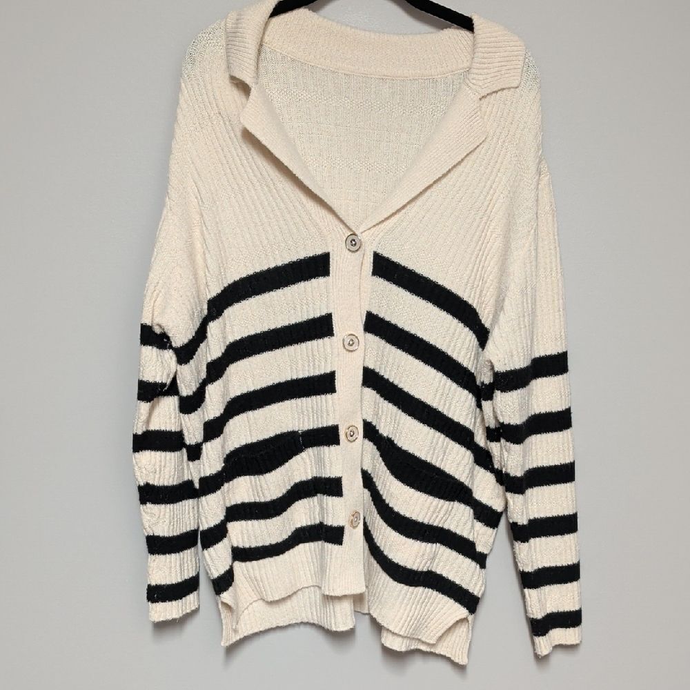 BloomChic Cream and Black Striped Cardigan